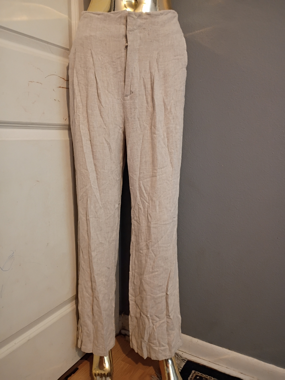 SHEIN Men's Beige Linen Drawstring Pants